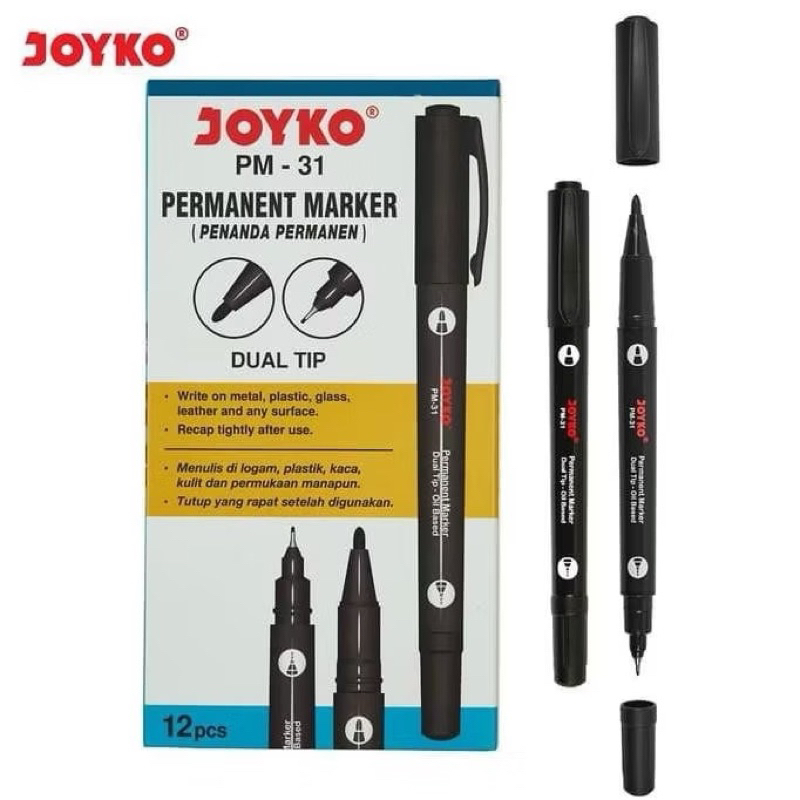 

[JOYKO] SPIDOL PERMANENT MARKER PM-31 BLACK | DUAL TIP | 2 IN 1 @1ls 12pcs