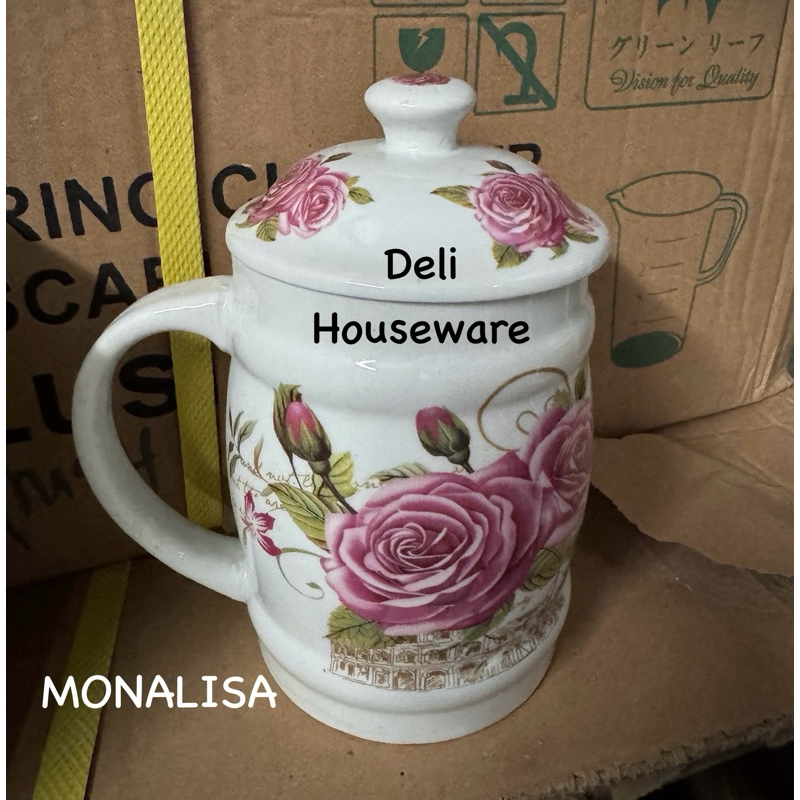 Mug Tutup Keramik Bunga / Cangkir Tutup Keramik
