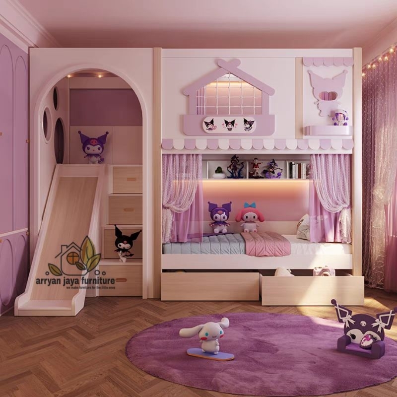 ( NEW ARRIVAL )  tempat tidur tingkat anak karakter kuromi, ranjang susun, bunkbed