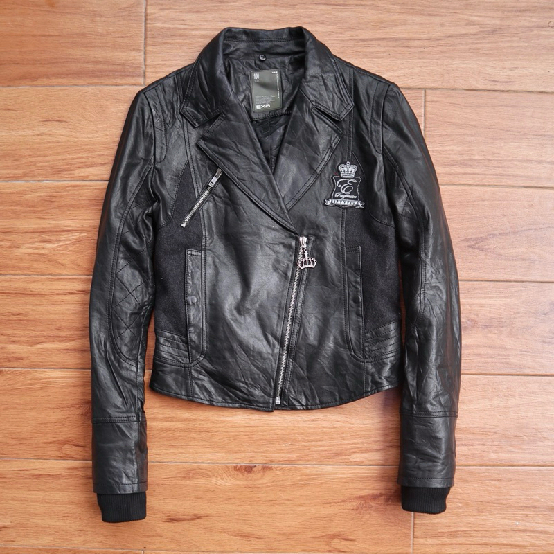 EXR Jaket kulit asli ramones cewek crop biker jaket motor wanita biker rider cropped genuine leather