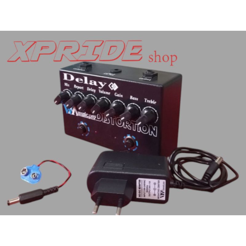 EFEK GITAR LISTRIK 7 POTENSIO DENGAN ADAPTOR 9 VOLT NEGATIVE CENTER
