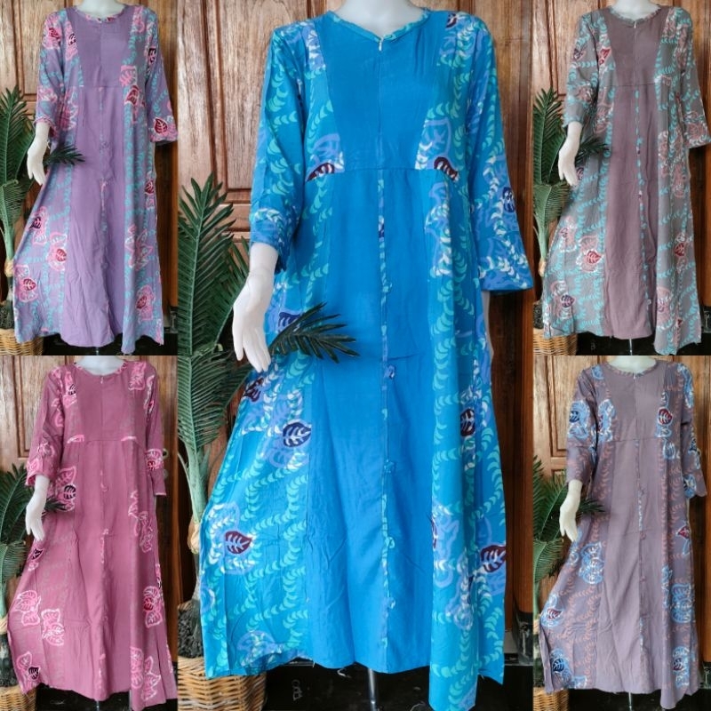 LD 104 DASTER HUZA BATIK PEKALONGAN BUSUI FRIENDLY HOME DRESS SLETING DEPAN // WIDYA