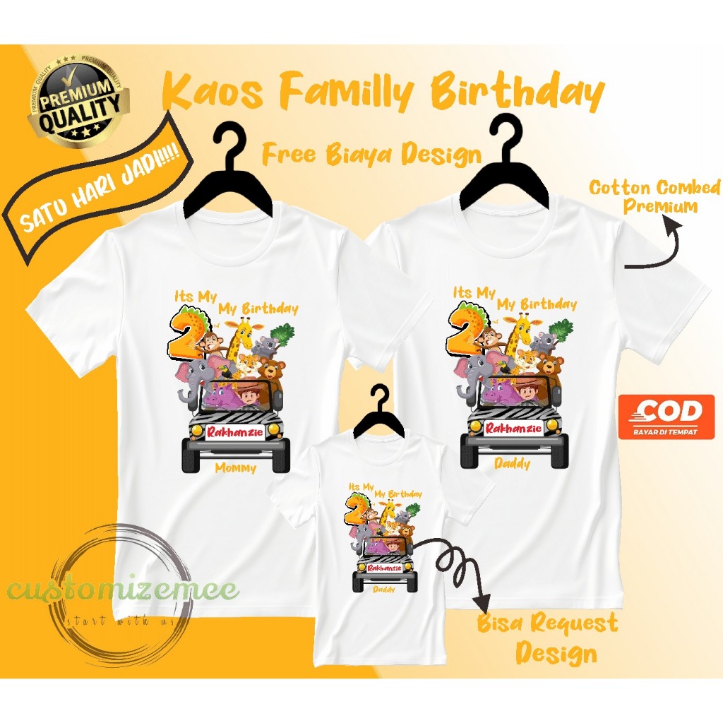 CUSTOM KAOS COUPLE FAMILY BIRTHDAY ZOO/KAOS ULANG TAHUN/KAOS CUSTOM ULANG TAHUN/KAOS COUPLE ANAK