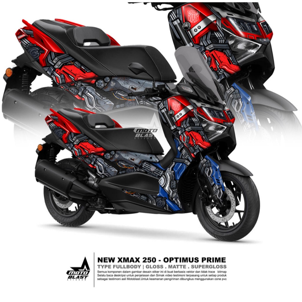 Decal Stiker Full Body Yamaha New XMAX Connected Livery Optimus Prime Motoblast