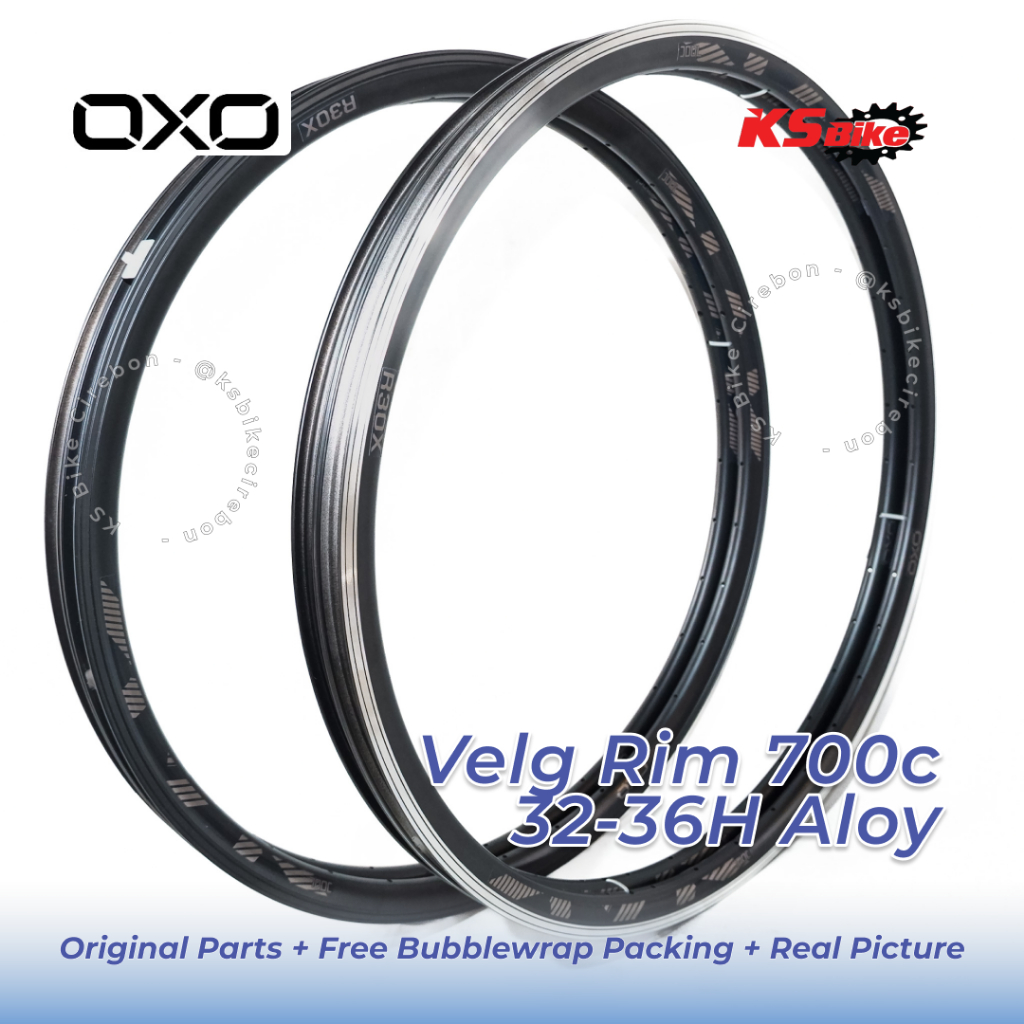 Velg Rim Fixie OXO R30X 32 36 Hole Rims Alloy Double Wall Sepasang Disc Brake CNC Silver Full Black 