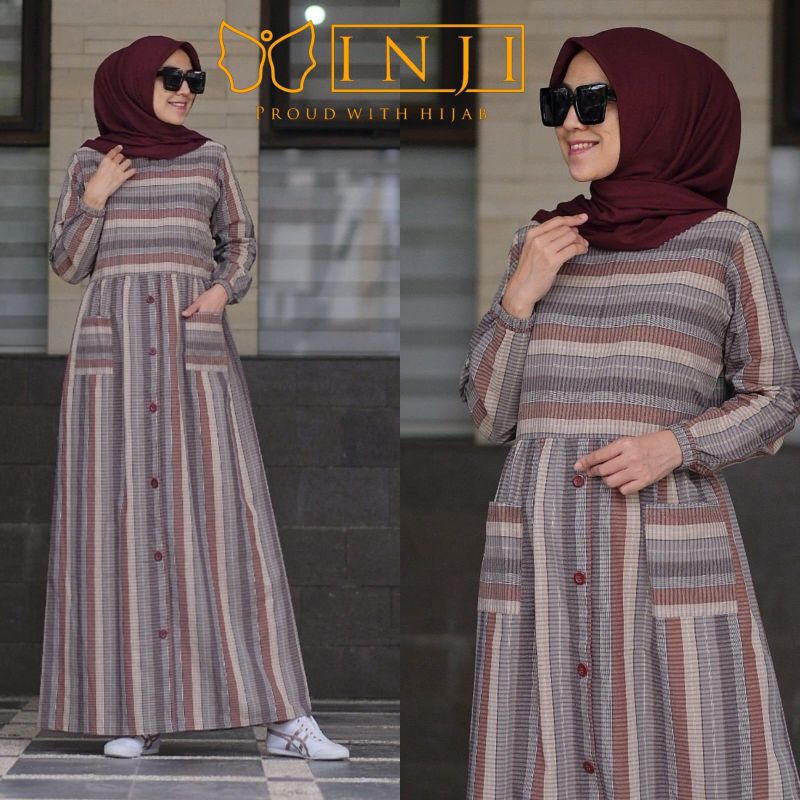 Inji LESTY DRESS | MIKA DRESS | DRESS WANITA KATUN GAMIS PREMIUM | DENIM, TAUPE