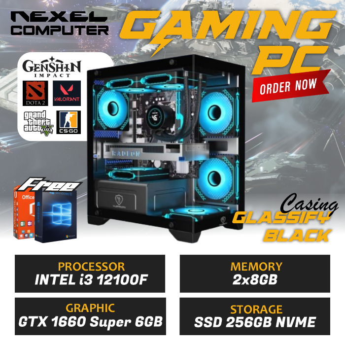 PC Gaming - Intel i3 12100F - GTX 1660 Super 6GB - SSD 256GB NVME - 16GB RAM
