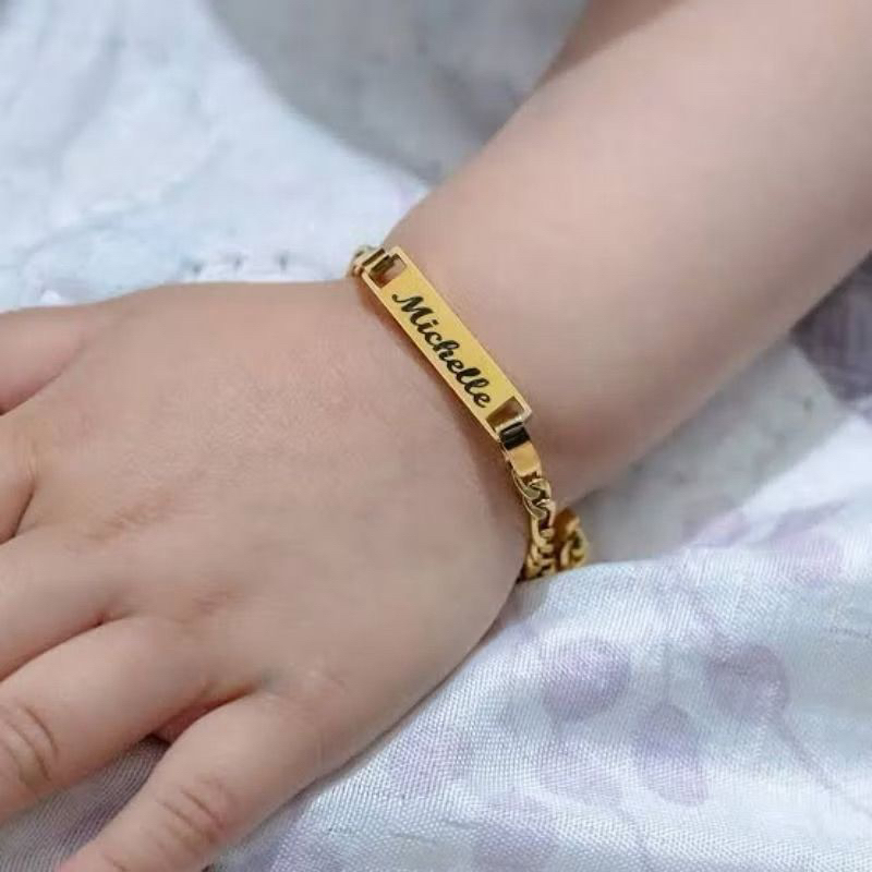 gelang custom nama gelang bayi titanium kuningan