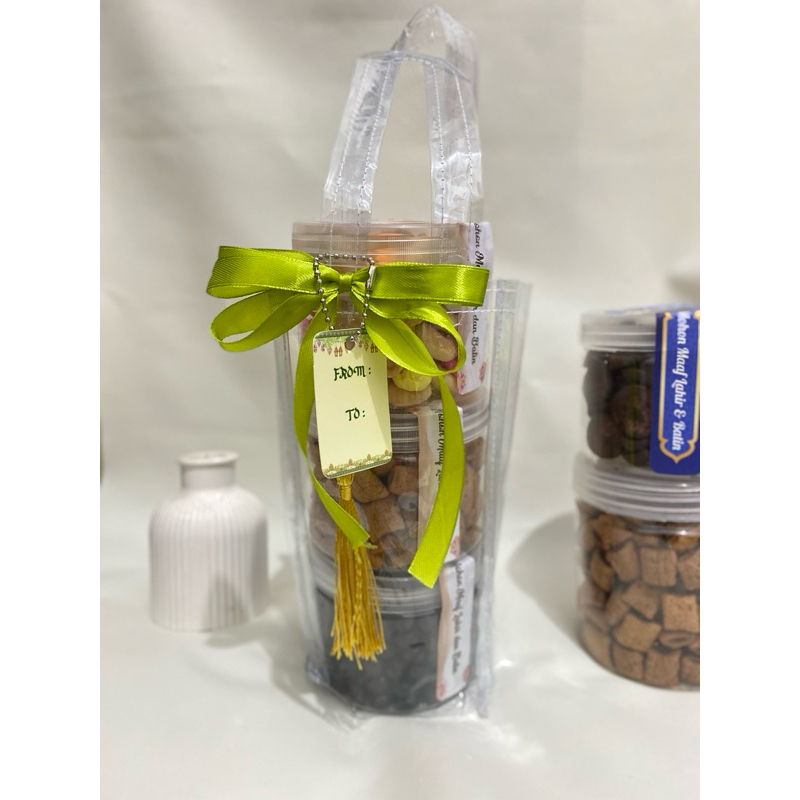

(FREE PITA) Tas Mika Transparan 10x10x20 Souvenir Hampers Toples roti lebaran