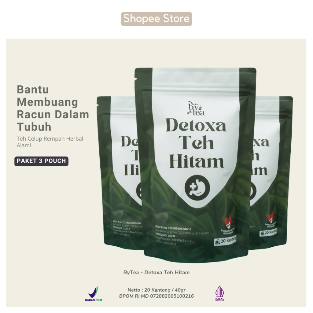 

PAKET 3 POUCH Bytea Detoxa Teh Hitam - Teh Detoks Menurunkan Berat Badan & Melancarkan Pencernaan