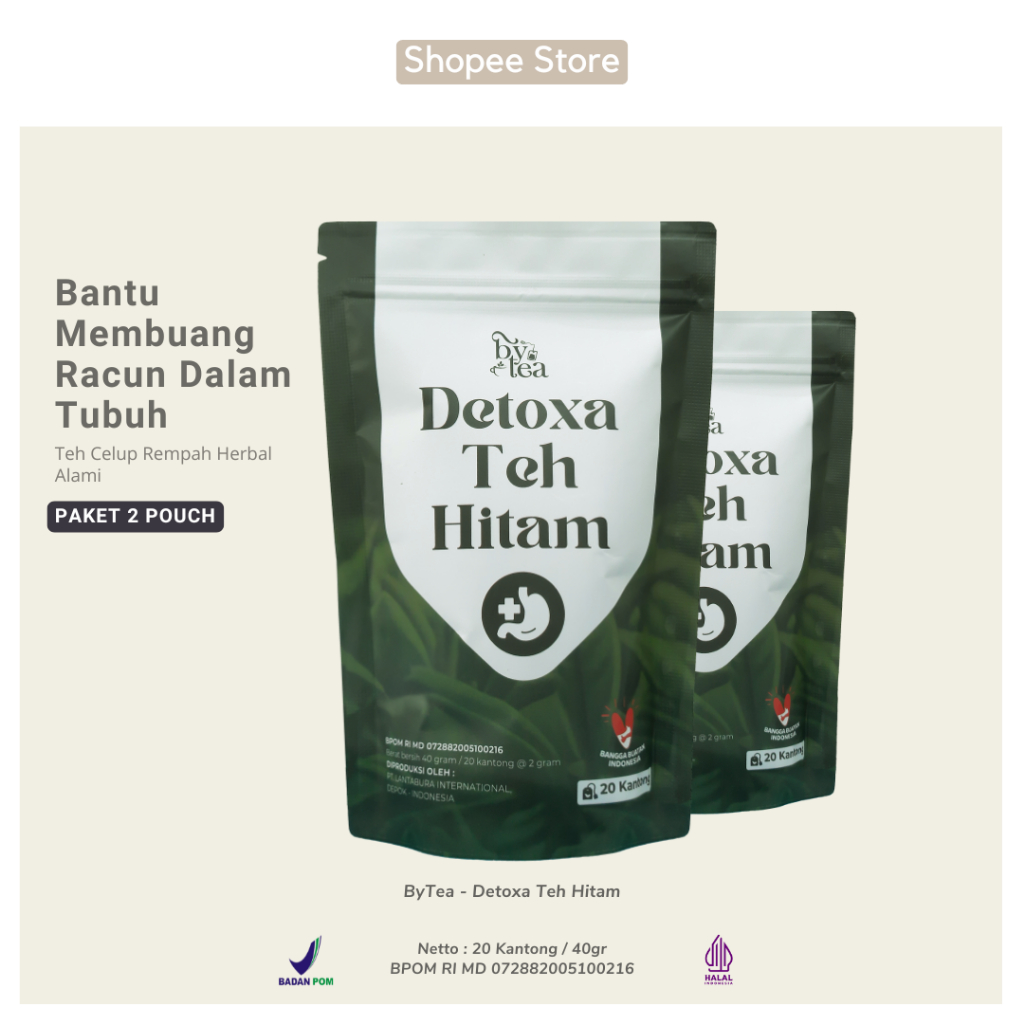 

PAKET 2 POUCH ByTea Detoxa Teh Hitam - Teh DetoxPelancar Pencernaan & Buang Racun Dalam Tubuh