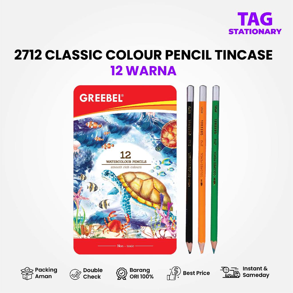 

GREEBEL Pensil Warna / Isi 12 Warna / 2712 WATER COLOUR PENCIL TIN CASE / Timur Agung Grosir