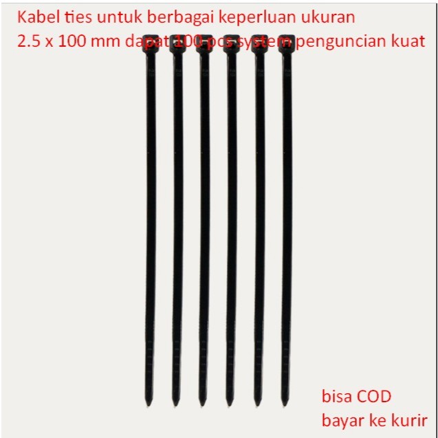 

Kabel ties untuk berbagai keperluan ukuran 2.5 x 100 mm dapat 100 pcs system penguncian kuat