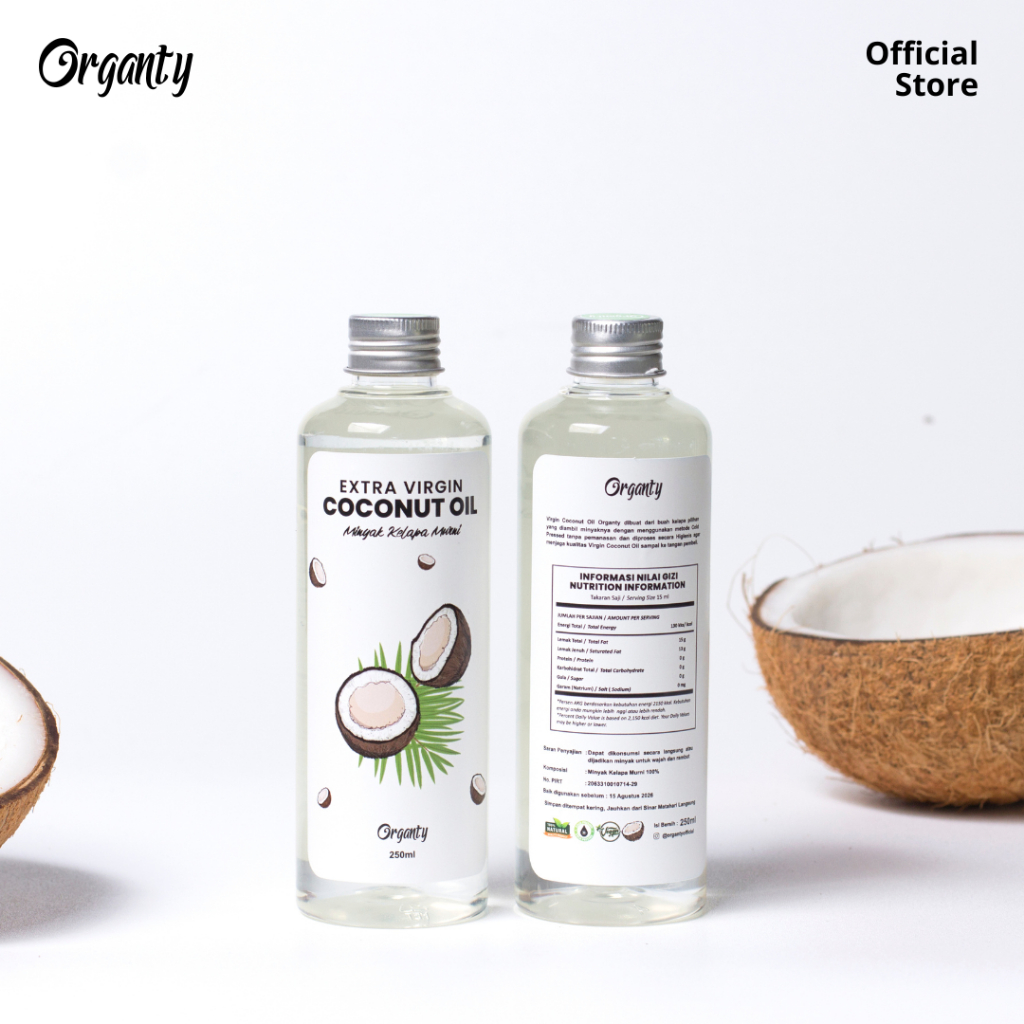 

Extra Virgin Coconut Oil Organty 250 ml Cold Pressed EVCO VCO Extra Virgin Minyak Kelapa bukan beorganik nutrifarm essenli