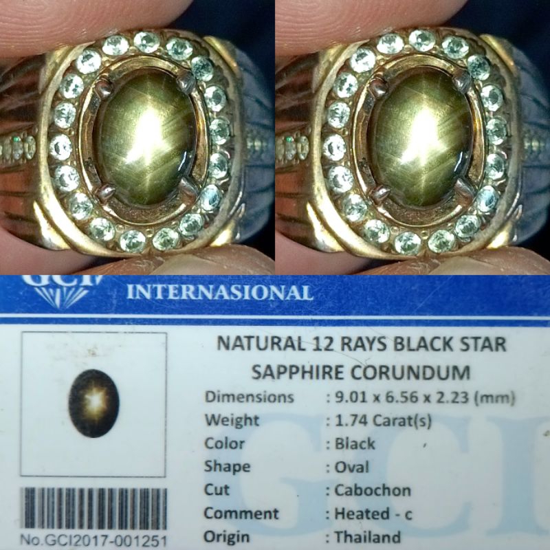 NATURAL 12 RAY STAR BLACK SAPPHIRE THAILAND