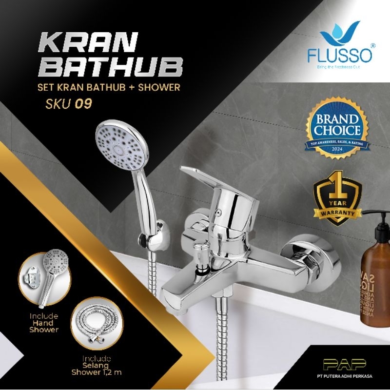 Flusso Kran Mixer Bathub Panas Dingin Set Shower Flusso 9