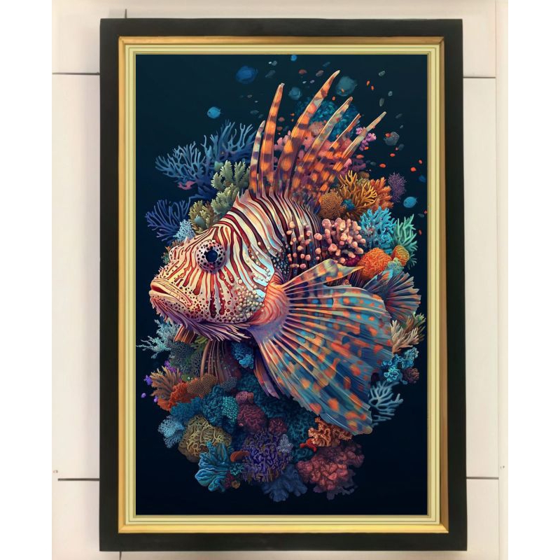 hiasan dinding lukisan cetak ikan kerapu macan batu plus bingkai uk 65*45