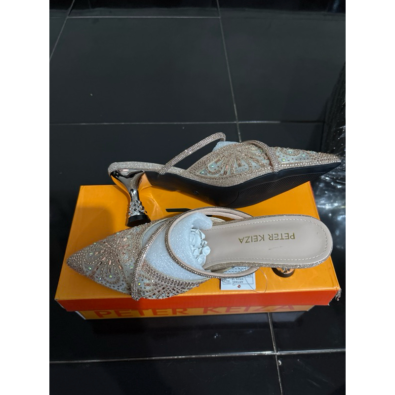 PRELOVED Peter Keiza Brocade Heels Engagement Wedding Champagne LIMITED DESIGN