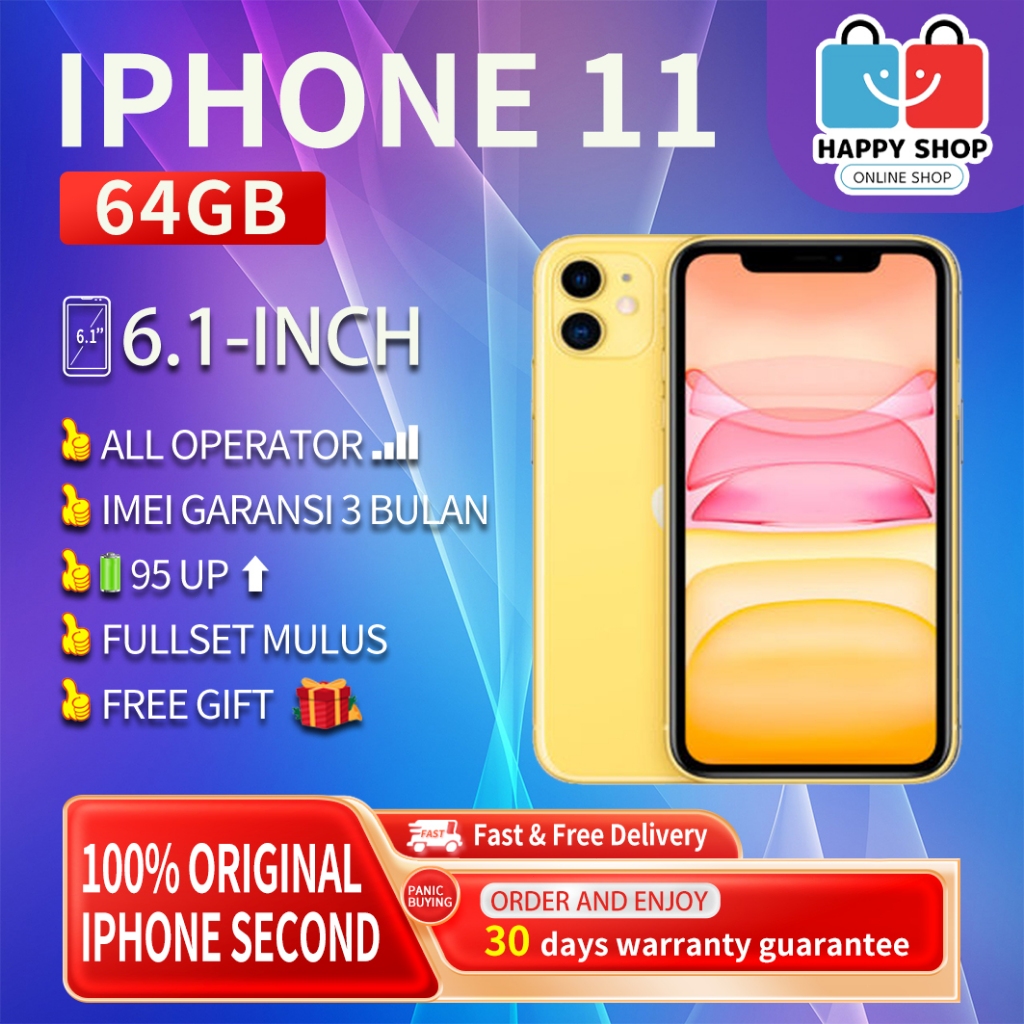 iPhone 11 64GB Second/Bekas Original100% INTER 6.1"OLED-Ori Fullset Mulus Normal LikeNew Handphone
