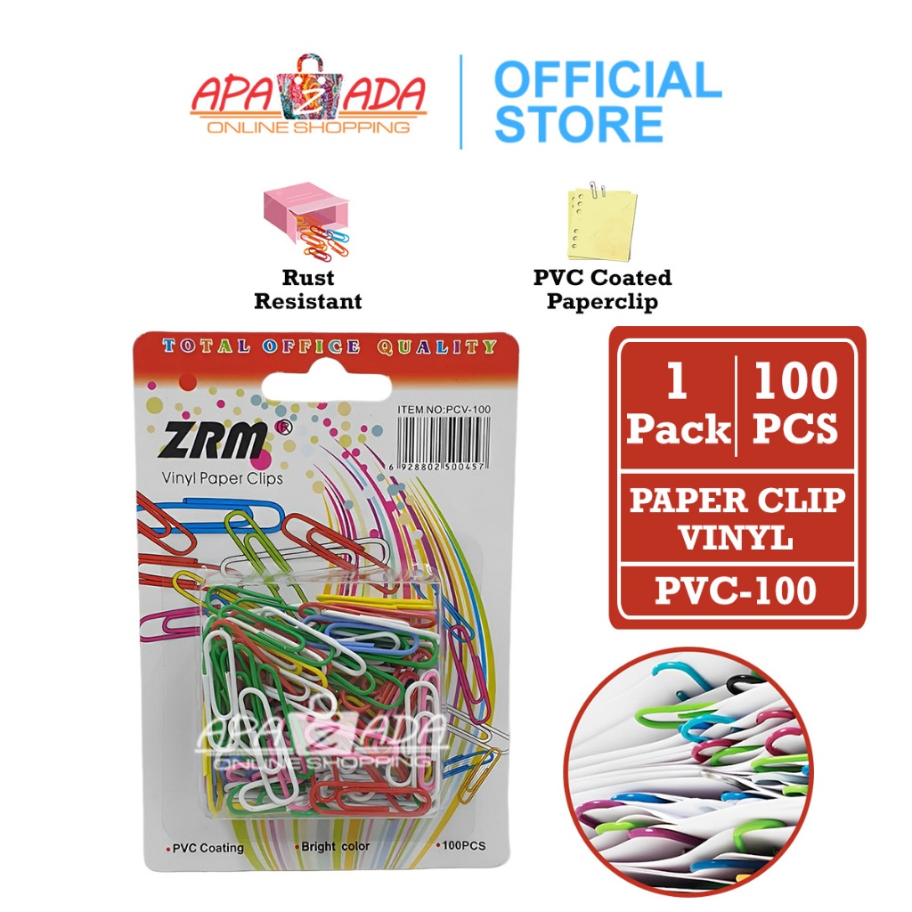 

Apazada - Paper Clip Color [2 Pack - 200 Pcs Clip] / Klip Kertas Vinyl / Penjepit Kertas PCV-100