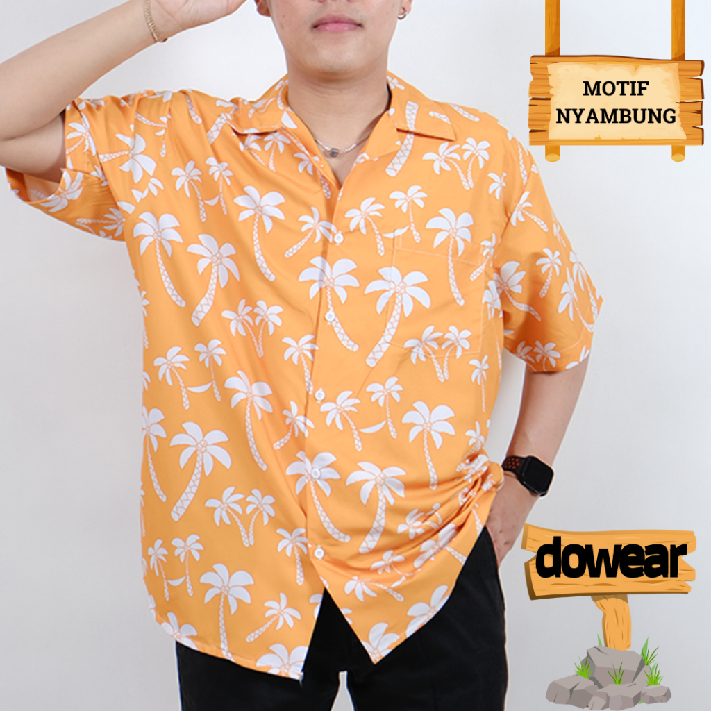 Dowear Baju Kemeja Motif Kekinian Cowok Cewek Bali Pantai Surfing Hawai Jumbo KELAPA KUNING 216