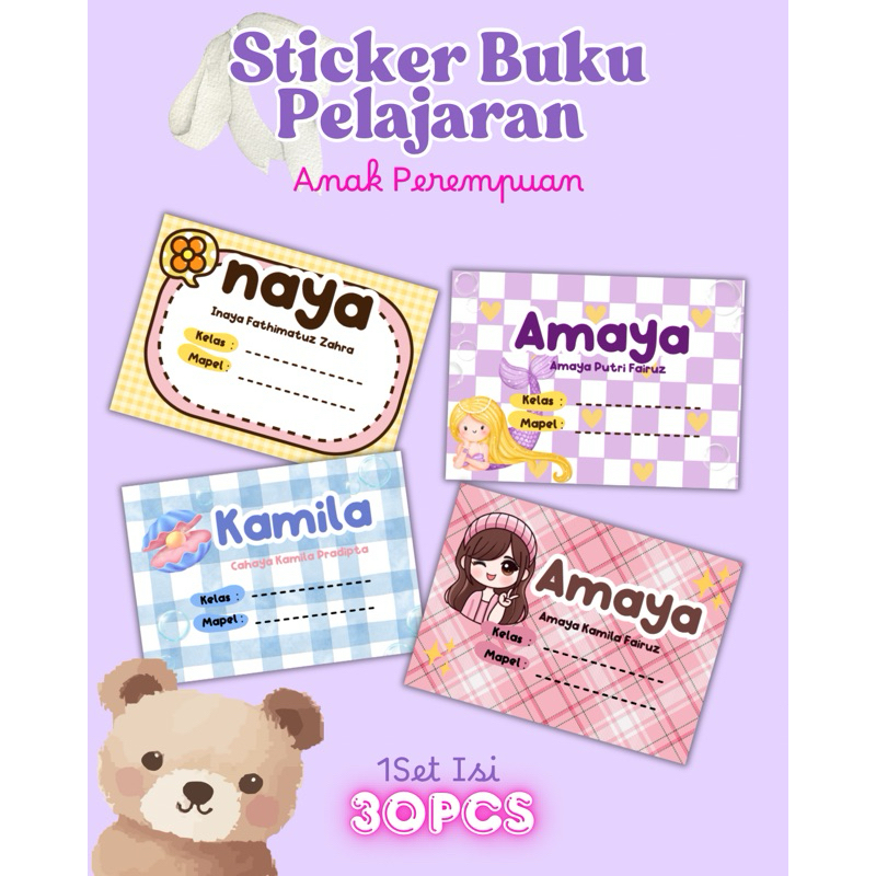 

Sticker Nama Anak Label Buku Anak Sekolah / Sticker Nama Anak perempuan