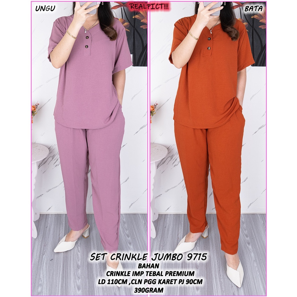 One Set crinkle terbaru / Setelan Crinkle Airflow Celana Panjang Lengan Pendek