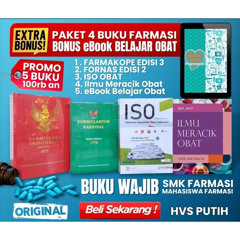 PAKET LENGKAP 4 BUKU FARMASI DASAR FARMAKOPE 3 ISO FORMULARIUM NASIONAL ILMU MERACIK OBAT FARMAKOPE 