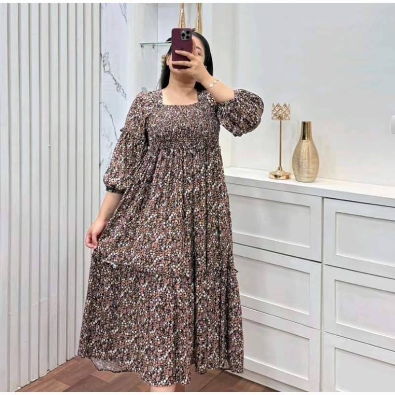 RB Dres Rayon Motif Bunga Jumbo Smoke Adem Kekinian