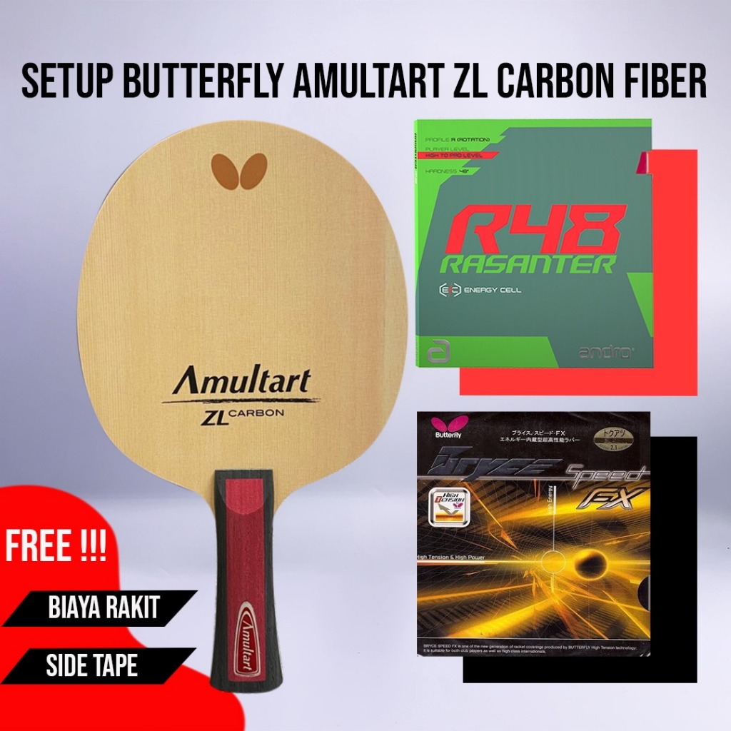 Paket Bat Tenis Meja Pingpong Rakitan Butterfly Amultart OFF+ ZLC Carbon Andro Rasanter R48 Butterfl