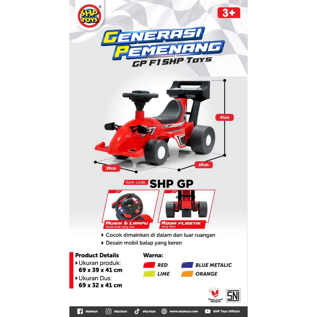 GP F1 generasi pemenang SHP ride on mainan anak mobil formula balap tunggang tolo kayuh kaki