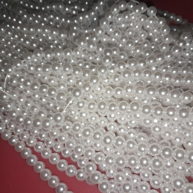 1 TALI / MANIK PUTIH MUTIARA 6mm / PUTIH KILAT