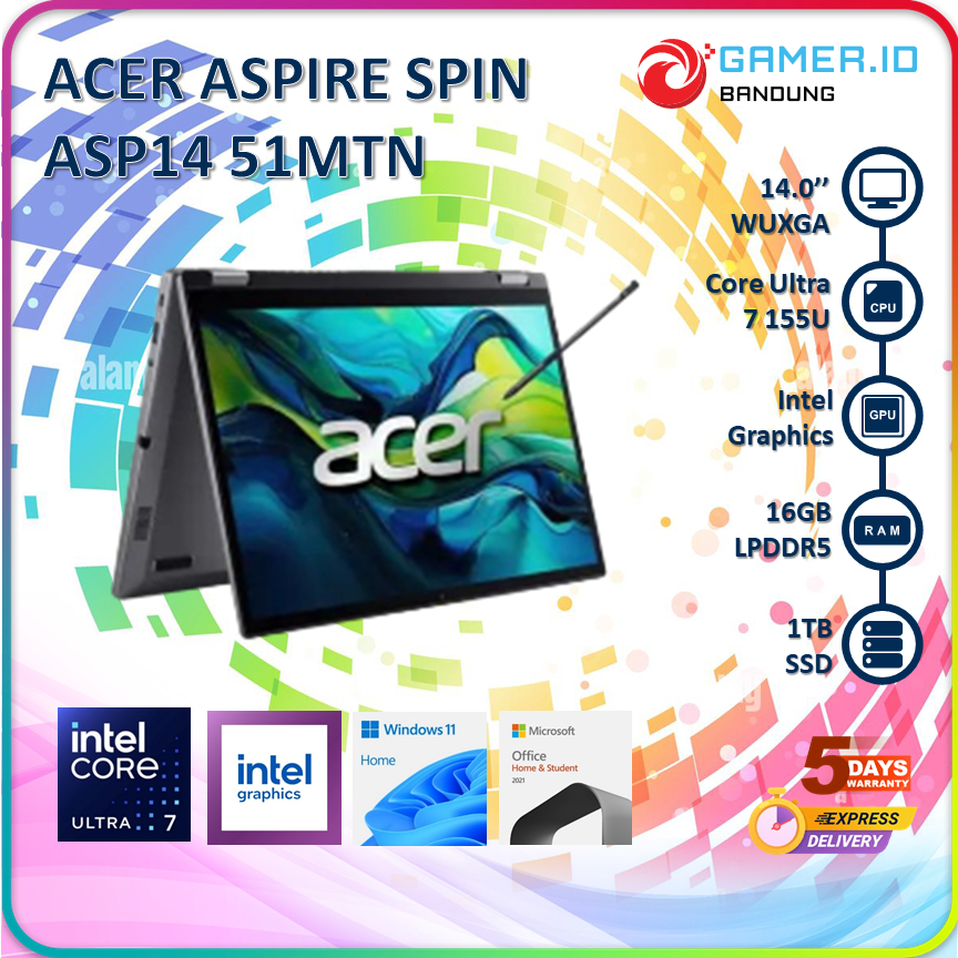ACER ASPIRE SPIN ASP14-51MTN ULTRA 7 155U 16GB 1TB 14" WUXGA TOUCH IPS