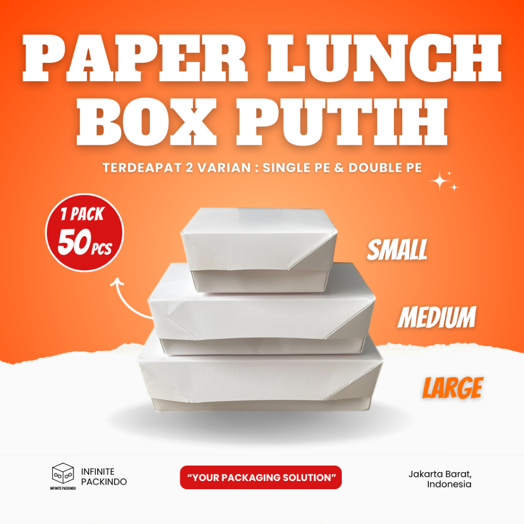 (ISI 50 PCS) PAPER LUNCH BOX PUTIH / KOTAK MAKAN KERTAS PUTIH