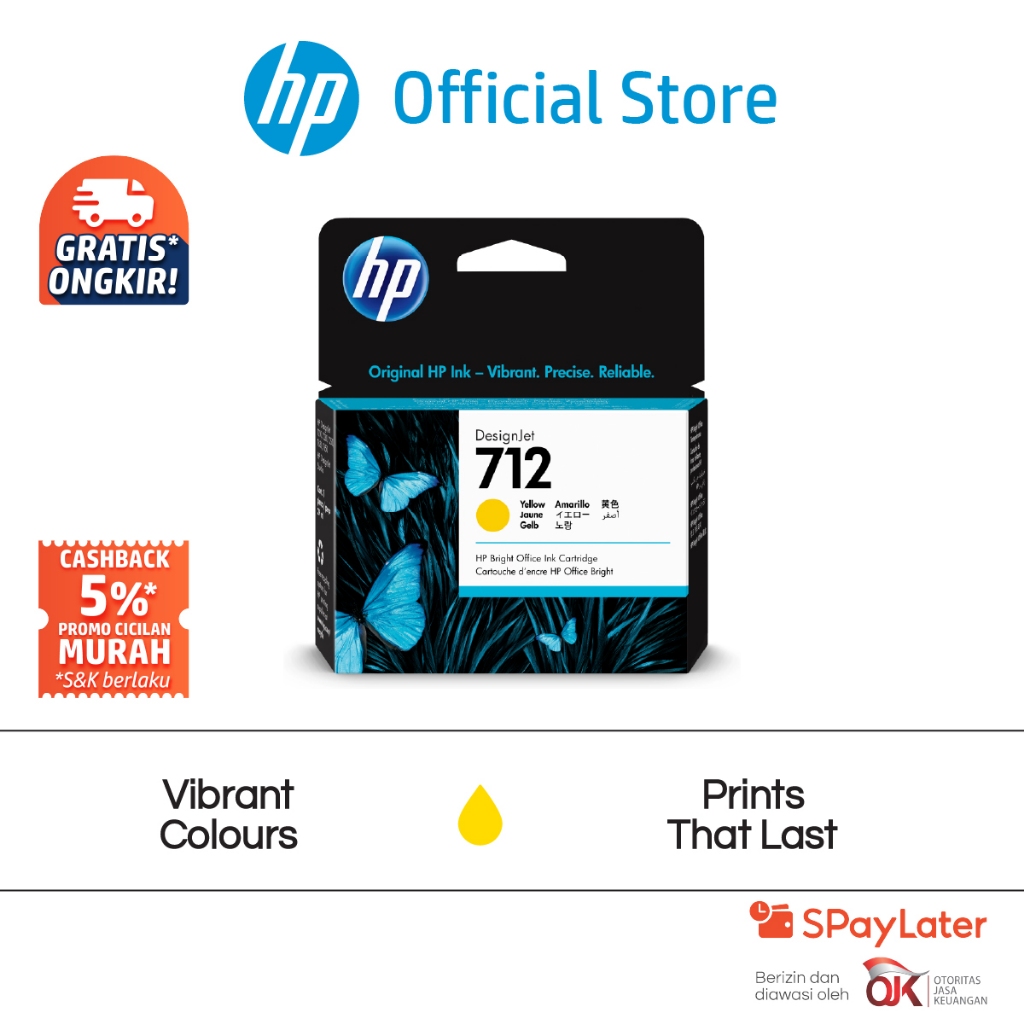 Tinta Printer HP 712 Cyan / Yellow / Magenta / Original Warna Colour Cartridge Asli Ori Promo Murah 