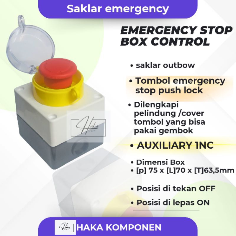Saklar emergency stop with cover / box outbow emergency + pelindung