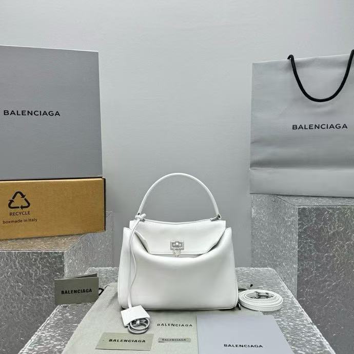 Balenciaga Rodeo Shoulder Cross Handbag Mini White Silver Buckle 92866