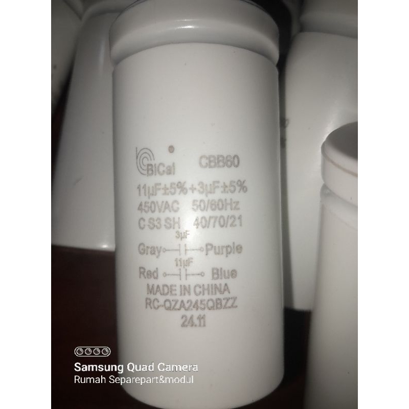 KAPASITOR MESIN CUCI 2TABUNG CBB60 11+3UF BICAI ORIGINAL SHARP