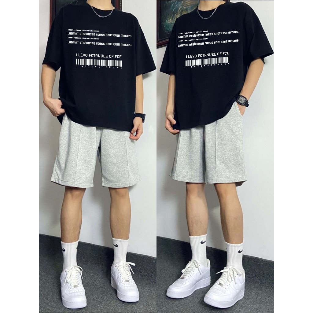 Kaos pria ukuran besar | Kaos desain barcode retro Korea Kaos kebesaran pria | Kaos pria ukuran besa