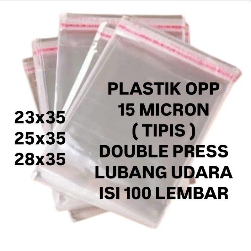 100 LEMBAR / PLASTIK OPP SEAL 15 MICRON / PLASTIK OPP LEM BAJU DEWASA PAKAIAN / 23x35 25x35 28x35