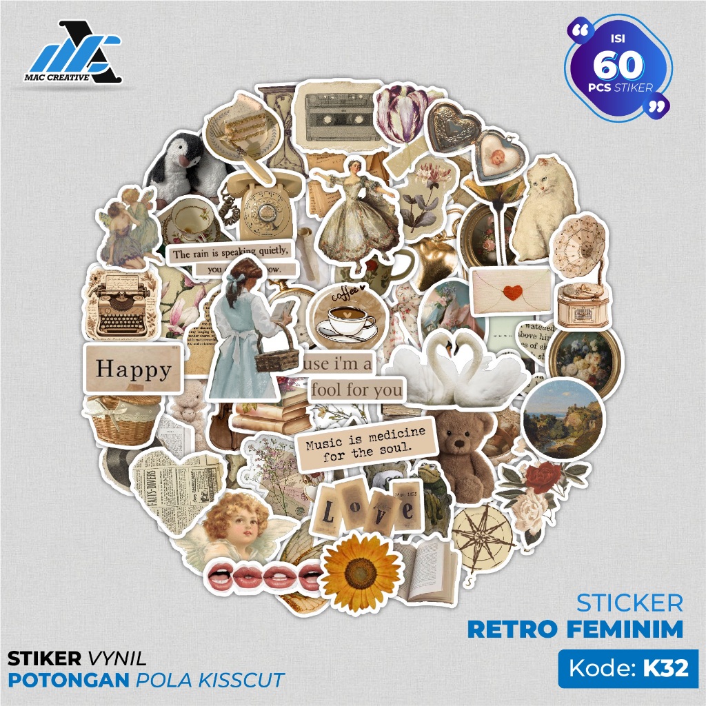 

Stiker Pack Vinyl Retro Feminim Aesthetic Waterproof - Stiker Aksesori Tumbler Buku Laptop - K32