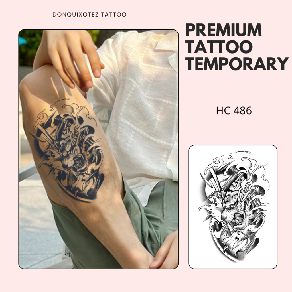 DONQUIXOTEZ TATTOO Premium Tattoo Temporary HC-486 motif macan tato lengan tangan betis