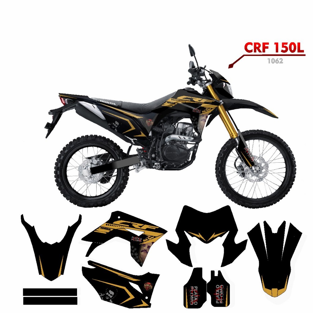 Sticker Decal CRF 150 L Desain custom design costum 052 MOTIF SIMPLE HITAM AKSEN EMAS