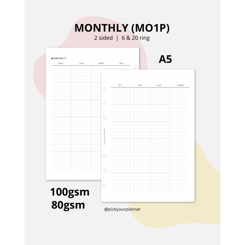 

A5 6 ring 20 ring monthly planner refill binder