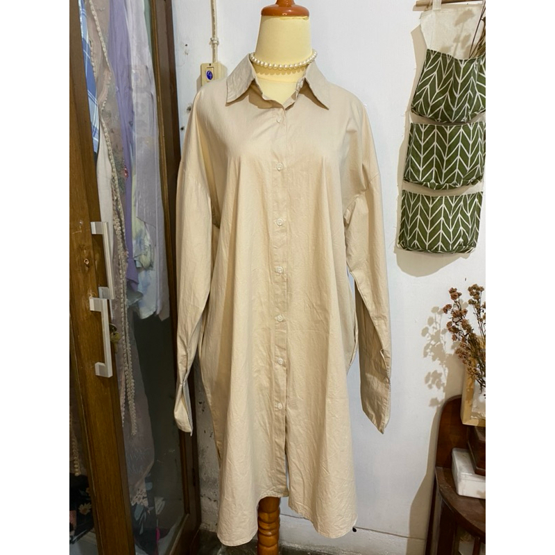 W. Closet dress kemeja tunik korea coklat coksu jumbo big size
