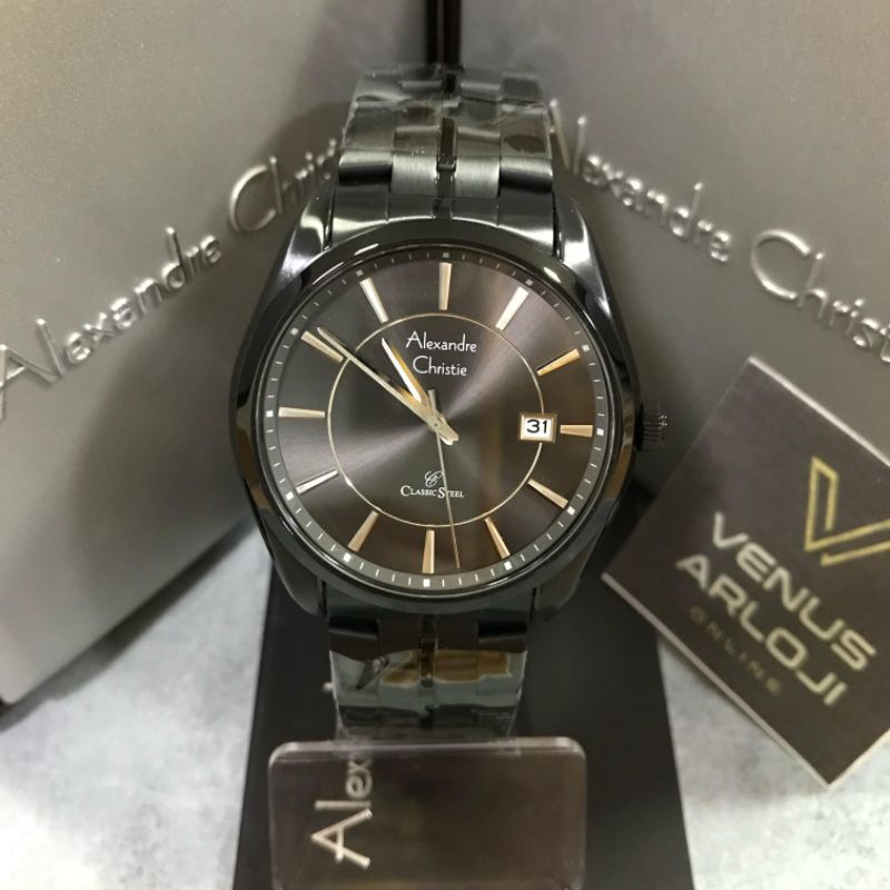 Jam Alexandre Christie AC 8578 MD BIP Pria Rantai Hitam Bulat