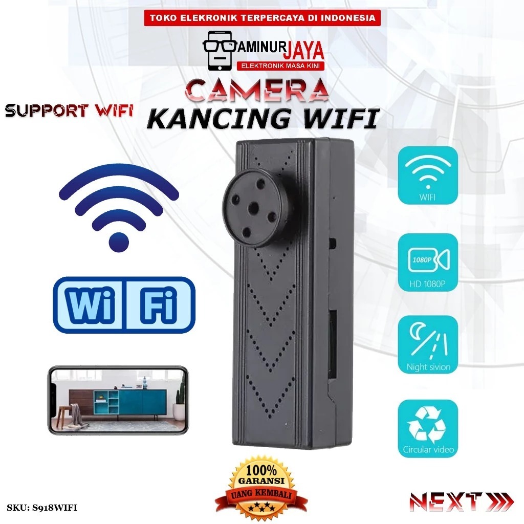 Kamera Mini WiFi Full HD 1080p Wireless S918 Camera Kancing Hidden Spycam Pengintai Unik Tersembunyi
