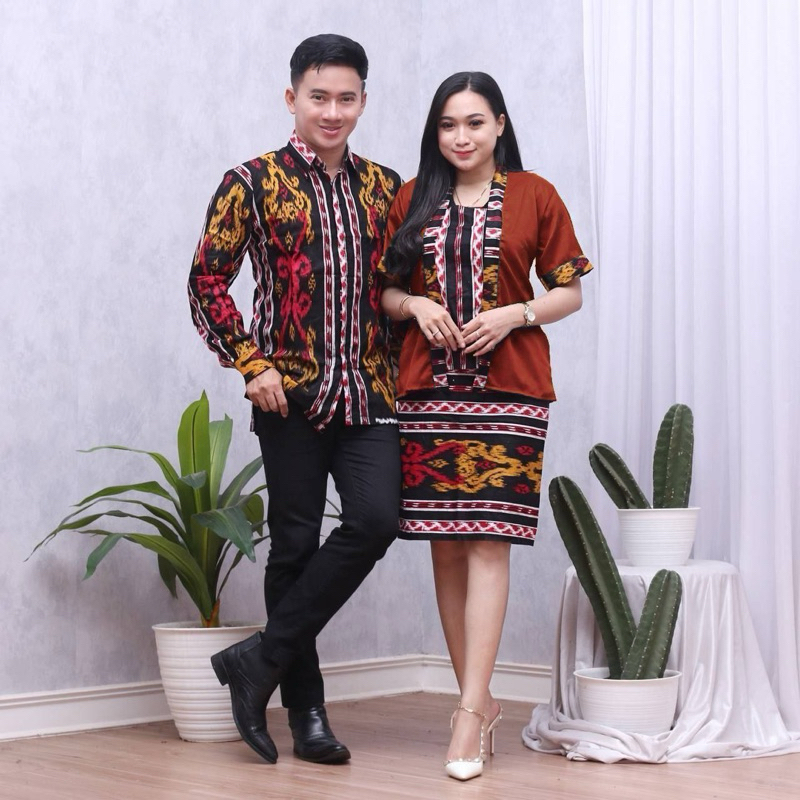 Couple Baju Pasangan Songket Dan Dress Setelan / Couple Baju Natal Pasangan / Seragam Baju Natal / S