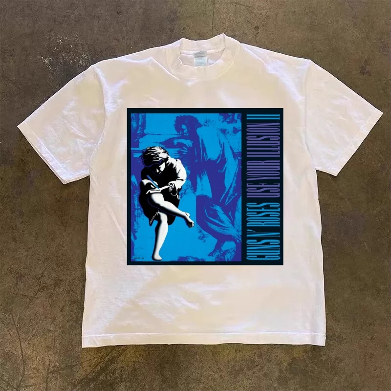 Kaos Vintage Gaya Rock Album Guns N' Roses Hitam Putih