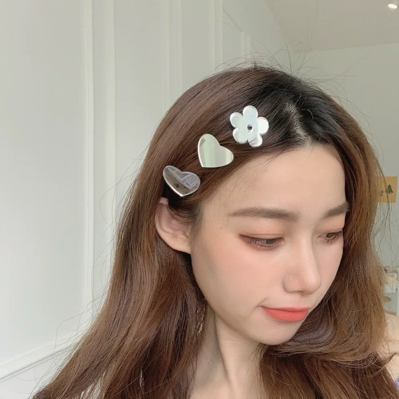 CHUU Mirror Hairpin Jepit Love Bunga Cermin Jepit Korea Y2K Aesthetic Lucu